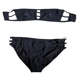 Red Carter Black Strappy “Lion Tamer” Bikini Set, Size Medium